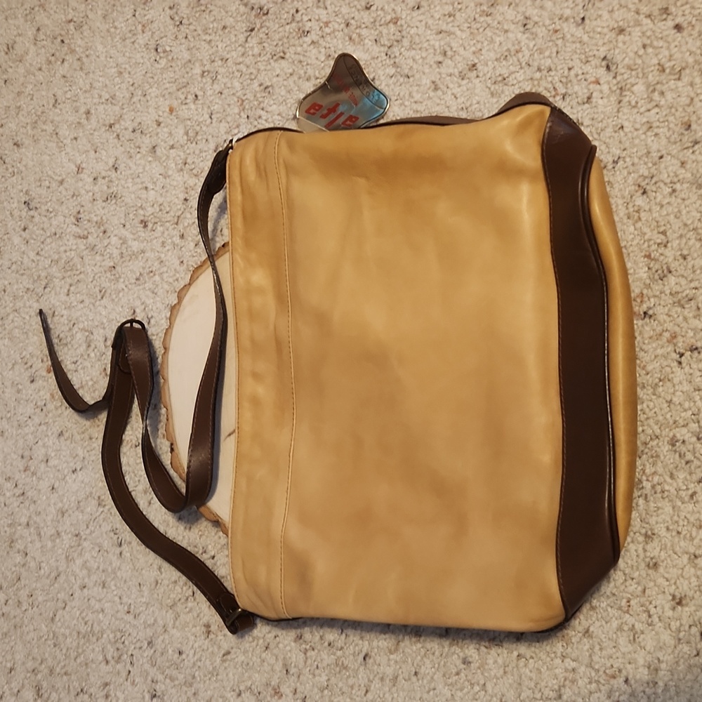 Vintage Alfa Brown & Mustard Color Leather Handbag with Tags